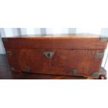 19TH CENTURY CAMPHOR WOOD BOX WITH BRASS FIXTURES 23CM TALL X 56CM WIDE
