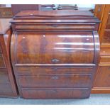 19TH CENTURY MAHOGANY BUREAU WITH CYLINDER FRONT BELOW DRAWER OVER 3 DRAWERS.