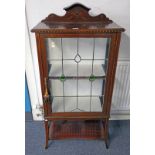 LATE 19TH CENTURY INLAID MAHOGANY DISPLAY CASE WITH LEADED GLASS PANEL DOOR,
