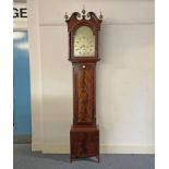 19TH CENTURY INLAID MAHOGANY LONG CASE CLOCK WITH SILVERED DIAL SIGNED JAMES BARRON,