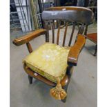 19TH CENTURY ELM STICK BACK CHILD'S ARMCHAIR ON TURNED SUPPORTS