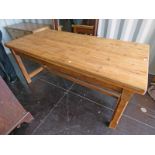 PINE KITCHEN TABLE WITH SQUARE SUPPORTS,