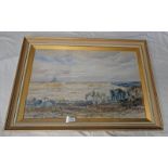 ALEX BALLINGALL GATHERING WRACK WITH HORSE & CART SIGNED & DATED 1898 FRAMED WATERCOLOUR 48 CM X