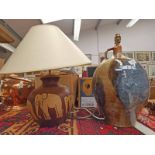 ART POTTERY EWER STYLE TABLE LAMP & ELEPHANT DECORATED TABLE LAMP