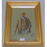 CECIL CUTLER PORTRAIT OF A GENTLEMAN WITH TARTAN TIE SIGNED GILT FRAMED WATERCOLOUR 30CM X 20 CM