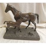 BRONZE FIGURE GROUP OF HORSE & FOAL - 29CM TALL