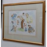 J STANHOPE GOLF LEGENDS SIGNED GILT FRAMED WATERCOLOUR 45 X 55 CM