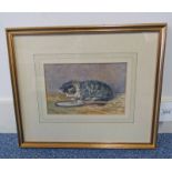 MISS H J JENNINGS "REFLECTIONS" MONOGRAMMED & INSCRIPTION REVERSE GILT FRAMED WATERCOLOUR