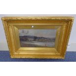 GILT FRAMED OIL PAINTING BATHING IN THE RIVER,