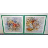 2 FRAMED SIGNED PRINTS: TULIPS IN SPRING AND FLOWER BARROW - OVERALL SIZE: 72 CM X 79 CM