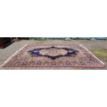RED & BLUE PERSIAN CARPET - 300 CM X 393 CM Condition Report: Stains in areas. Wear.
