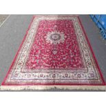 RICH RED GROUND KASHMIR CARPET WITH FULL PILE AND CENTRAL MEDALLION SHAHBAZ DESIGN 290 X 195CM