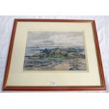 ALEX BALLINGALL COASTAL SCENE WITH BOATS AND FIGURES SIGNED & DATED 1912 FRAMED WATERCOLOUR 34 CM