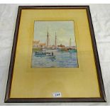 J MACLAREN EAST COAST FISHING BOAT SCENE SIGNED FRAMED WATERCOLOUR 30 CM X 24 CM