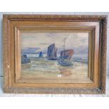 ALEX BALLINGALL FISHING BOATS LEAVING THE HARBOUR SIGNED & DATED 1903 FRAMED WATERCOLOUR 49 CM X