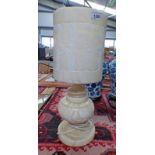 CARVED SOAPSTONE TABLE LAMP 44CM TALL Condition Report: Top of shade has a nick.
