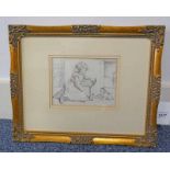 CHARLES HODGE MACKIE "CUPBOARD LOVE" SIGNED & INSCRIPTION REVERSE GILT FRAMED PENCIL & INK DRAWING