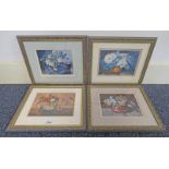 4 FRAMED FLORAL PRINTS - 14 CM X 20 CM