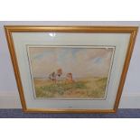 TOM PATERSON, CHILDREN PLAYING ON THE BEACH, SIGNED,