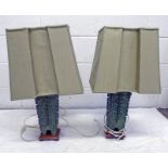 PAIR MO MODERN CHINESE MAHOGANY & BRONZE STYLE TABLE LAMPS