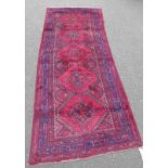 RED GROUND PERSIAN HAMADAN VILLAGE RUNNER WITH DIAMOND MEDALLION DESIGN 226 X 99CM