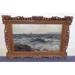 R WANE ROCKY COAST ISLE OF MAN SIGNED & INSCRIBED TO REVERSE GILT FRAMED OIL PAINTING 38 CM X