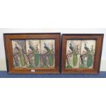 2 FRAMED ART NOUVEAU TILE PICTURES OF PEACOCKS - LARGEST OVERALL SIZE 41 CM X 56 CM