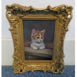 BESSIE BAMBER BROWN & WHITE CAT MONOGRAMMED,