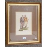 VICTOR GREEN WALTER HAGEN & ME (SIR HENRY COTTON) IN MIAMI 1929 SIGNED GILT FRAMED WATERCOLOUR 25 X