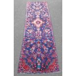 RICH BLUE GROUND PERSIAN SHAHROKH RUNNER WITH ALL OVER FLORAL DESIGN 257 X 80CM