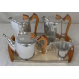 5 PIECE PICQUOT WARE TEASET ON PICQUOT WARE TRAY