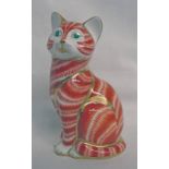 ROYAL CROWN DERBY CAT PAPERWEIGHT LV1 WITH GOLD STOPPER Condition Report: good