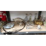 VARIOUS ART POTTERY , SILVER PLATED SOUP LADLE, 2 SILVER PLATED SERVING SPOONS,