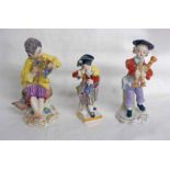 2 MEISSEN STYLE PORCELAIN FIGURES OF A BOY WITH A FLORAL WREATH,