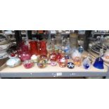 SELECTION OF CRANBERRY GLASS JUGS, VASELINE GLASS BASKET, CAITHNESS,