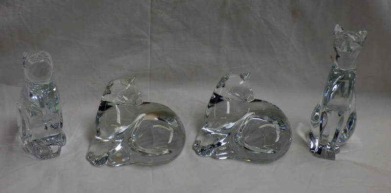 PAIR OF BACCARAT CRYSTAL CATS & PAIR OF WATERFORD CRYSTAL CATS