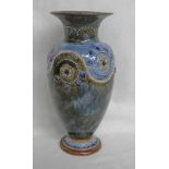 ROYAL DOULTON POTTERY BALUSTER VASE DECORATED WITH STYLISED FLOWERS,