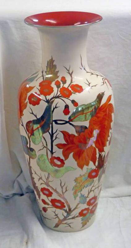 ZSOLNAY PECS FLORAL DECORATED LUSTRE BALUSTER VASE ,