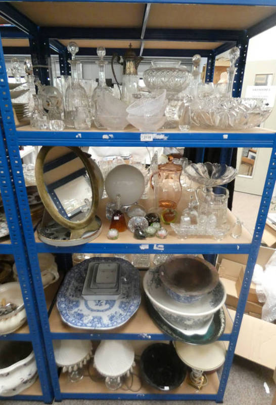 LARGE SELECTION OF VARIOUS GLASSWARE INCLUDING CLARET JUG, POTTERY, ETC INCLUDING PAPERWEIGHTS,