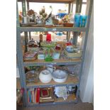SELECTION OF PORCELAIN, GLASSWARE, KITCHENALIA, COOKING BOOKS, PICTURE FRAMES,