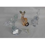 5 GLASS CAT PAPERWEIGHTS BY VILLEROY & BOCH, WATERFORD,