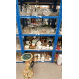 LARGE SELECTION CUT GLASS DECANTERS, GLASSES , JUGS, VARIOUS PORCELAIN INCLUDING SELECTION FIGURES,