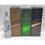 4 BOTTLES JOHNNIE WALKER BLENDED WHISKY: GREEN LABEL 15, DOUBLE BLACK,