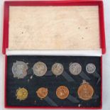 1950 GEORGE VI 9 - COIN PROOF SET FARTHING TO HALFCROWN,