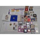 SELECTION OF VARIOUS COMMEMORATIVE COINS, MEDALS, ETC, TO INCLUDE 1977 SILVER JUBILEE PROOF CROWN,