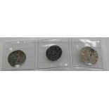3 X SILVERED HAMMERED COINS TO INCLUDE EDWARD I PENNY, CANTERBURY MINT EDWARD IV PENNY,
