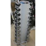 SET OF CHROME DUMBBELLS ON STAND HEIGHT 120 CM