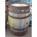 OAK WHISKEY BARREL WITH IRON BANDING DIAMETER 59CM X HEIGHT 101CM