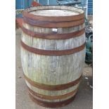 OAK WHISKEY BARREL WITH IRON BANDING DIAMETER 59CM X HEIGHT 101CM