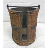 19TH CENTURY WICKER & METAL PLATE CARRIER 42 CM TALL